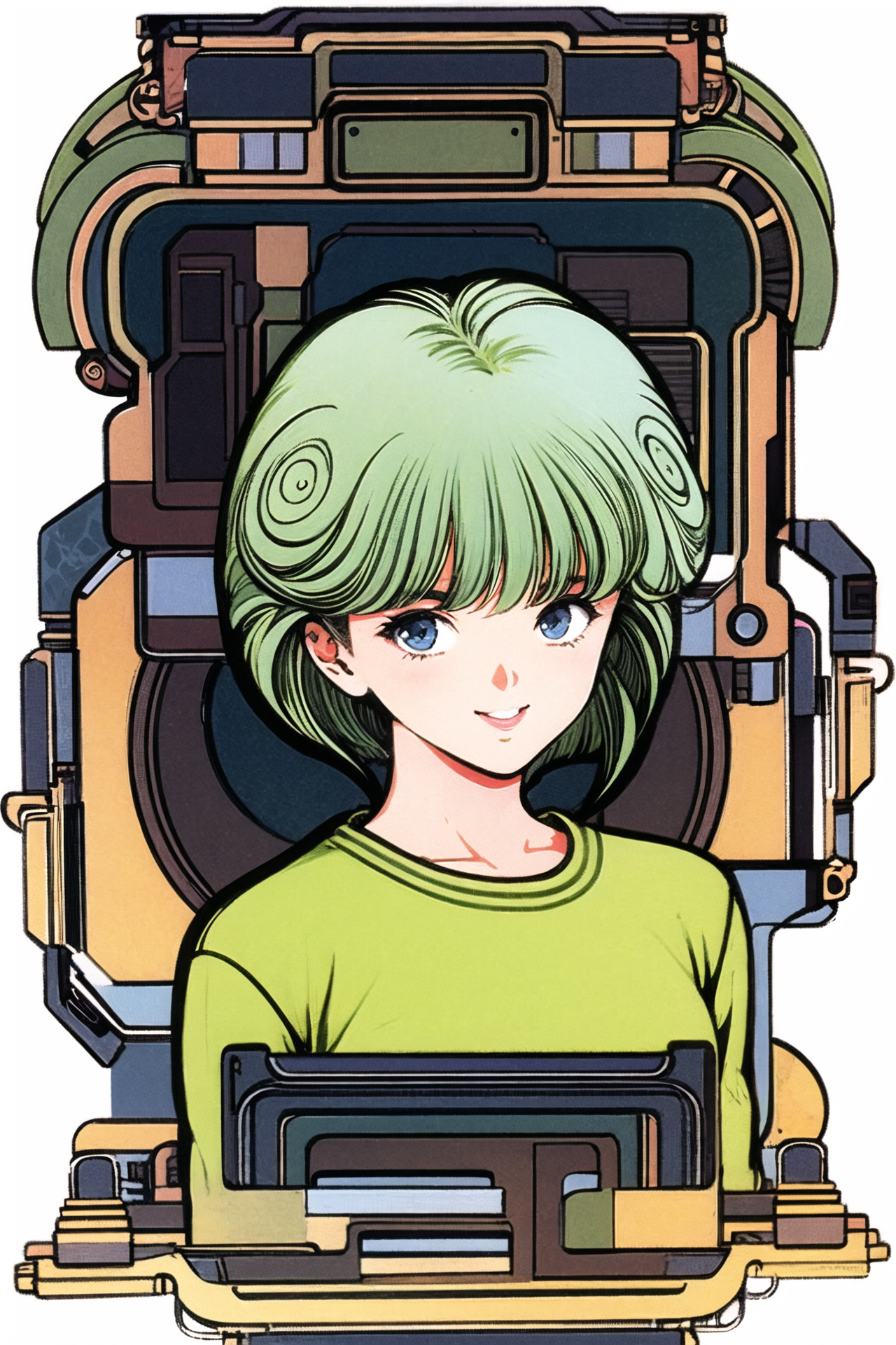 04735-3408376917-1girl, solo, short hair, green hair, retro artstyle, blue eyes, smile, upper body, 1980s (style), looking at viewer, bangs, blon.png